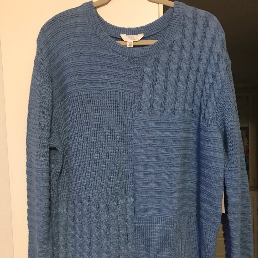 Time and True 3x (or 22) beautiful medium blue sweater. Multi knit styles.
